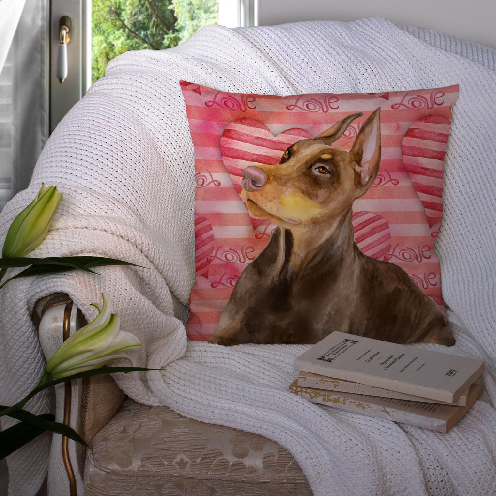 Doberman Pinscher Love Decorative Throw Pillow 14x14 Indoor Outdoor Accent Cushion, Fabric Cover with Insert for Sofa, Bed, Porch & Living Room