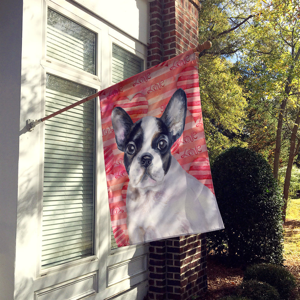 French Bulldog Black White Love House Flag 28x40 Porch Sleeve Pole Decorative Outside Yard Banner Artwork Wall Hanging, Polyester
