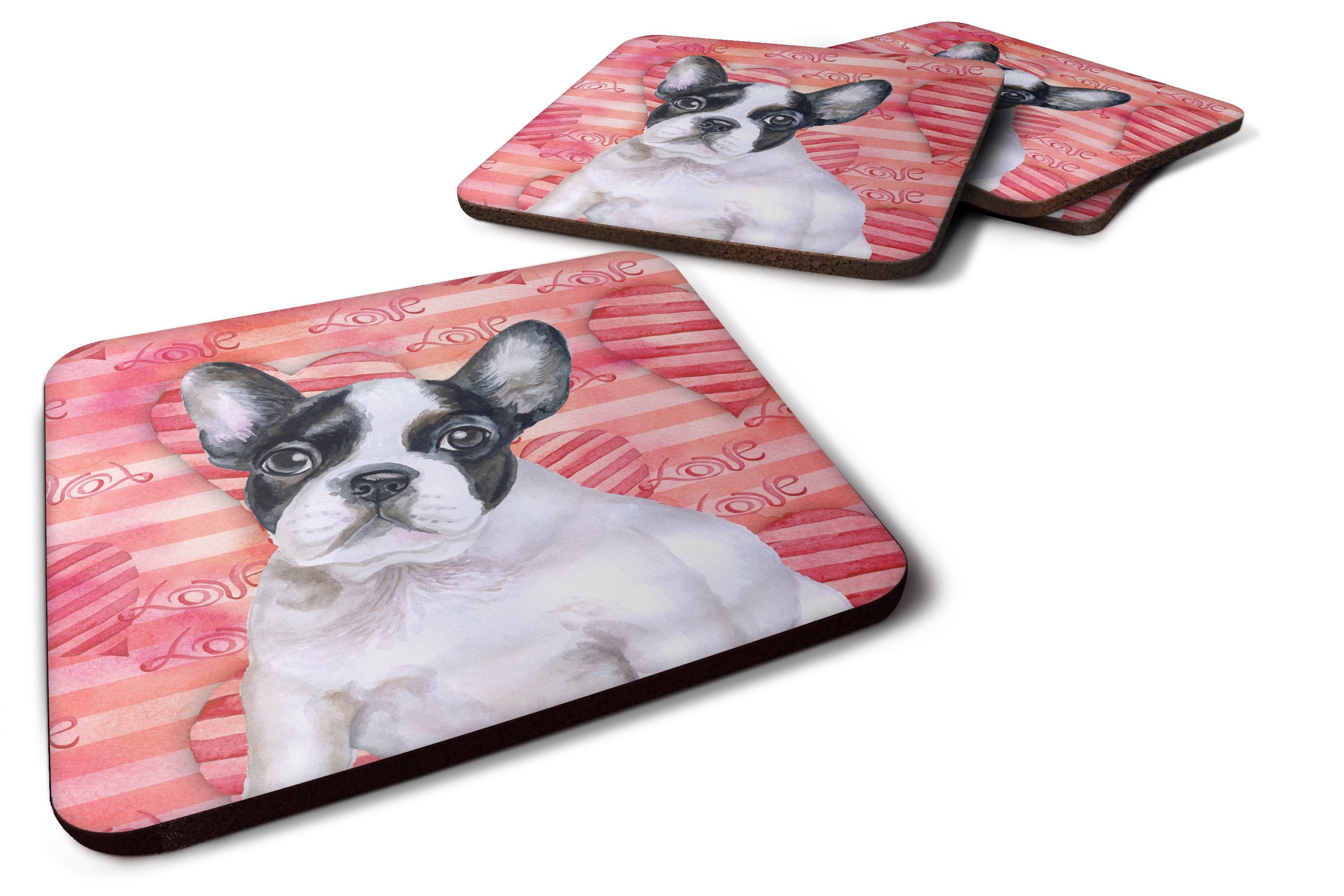 French Bulldog Black White Love Foam Coasters Set of 4 Cup Coasters for Indoor Outdoor, Tabletop Protection, Anti Slip, Mouse pad Material