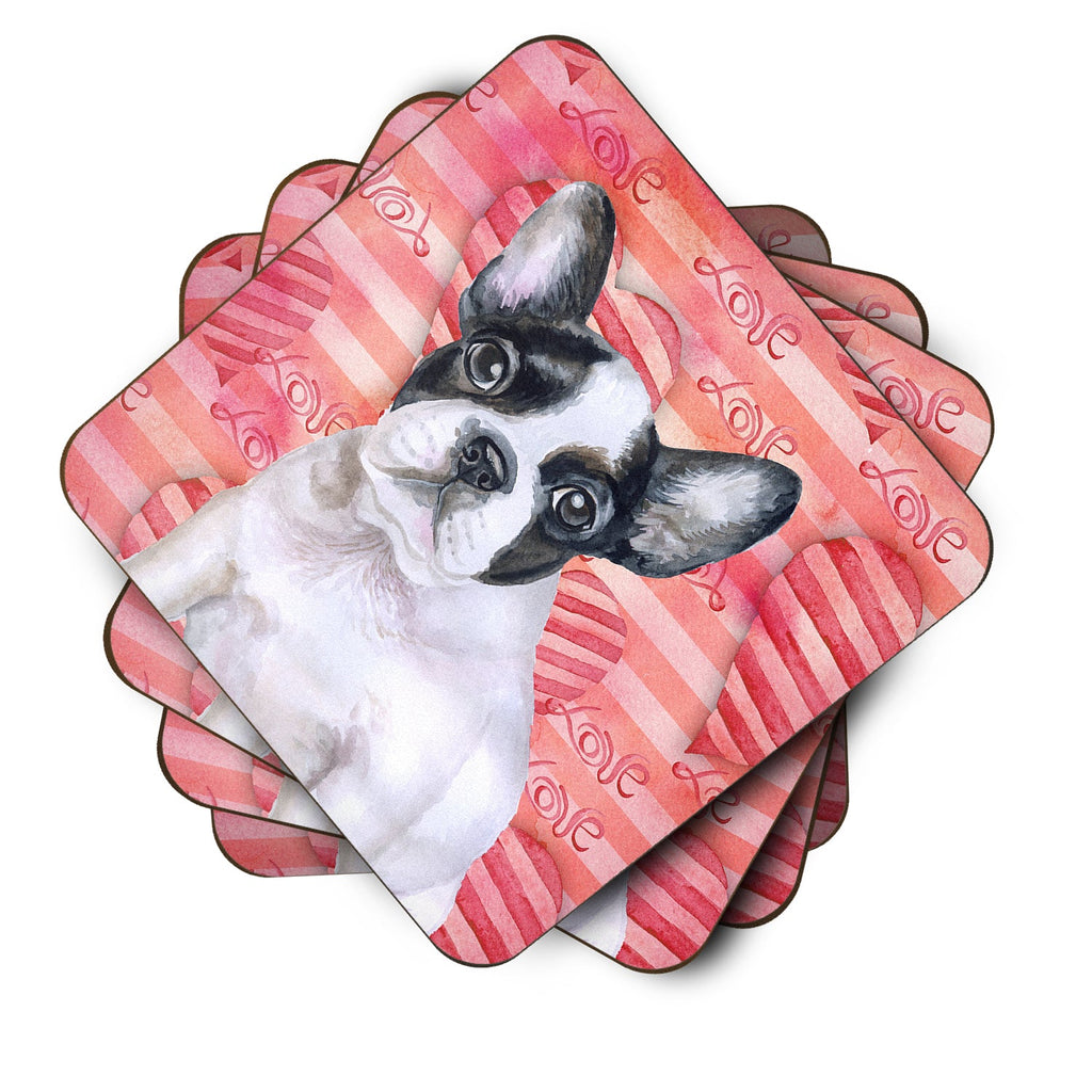 French Bulldog Black White Love Foam Coasters Set of 4 Cup Coasters for Indoor Outdoor, Tabletop Protection, Anti Slip, Mouse pad Material