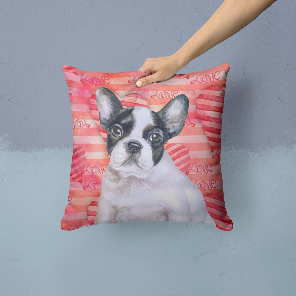French Bulldog Black White Love Decorative Throw Pillow 14x14 Indoor Outdoor Accent Cushion, Fabric Cover with Insert for Sofa, Bed, Porch & Living Room
