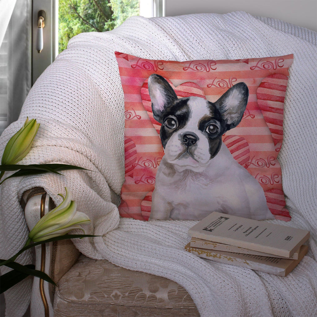 French Bulldog Black White Love Decorative Throw Pillow 14x14 Indoor Outdoor Accent Cushion, Fabric Cover with Insert for Sofa, Bed, Porch & Living Room