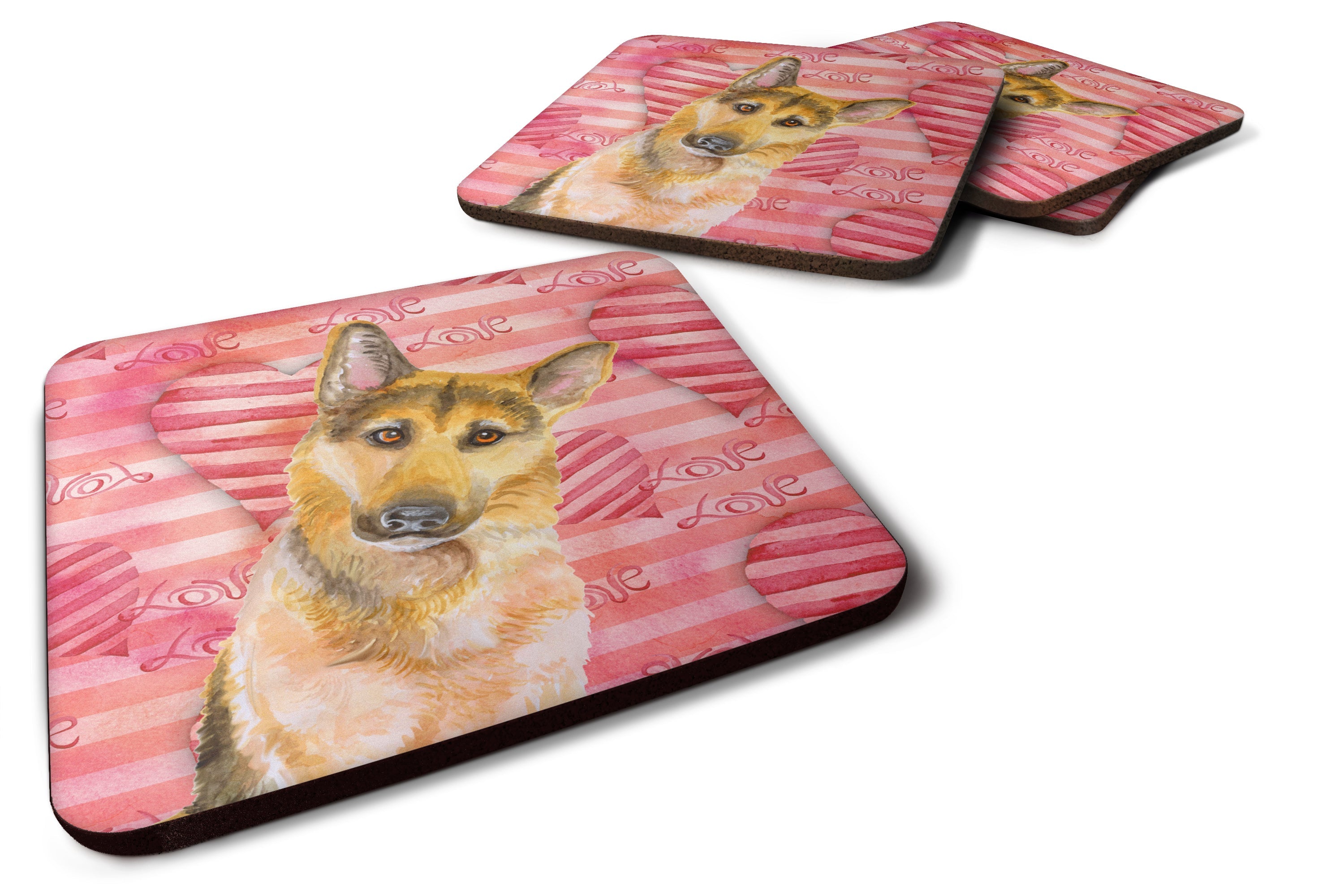 German Shepherd #2 Love Foam Coasters Set of 4 Cup Coasters for Indoor Outdoor, Tabletop Protection, Anti Slip, Mouse pad Material