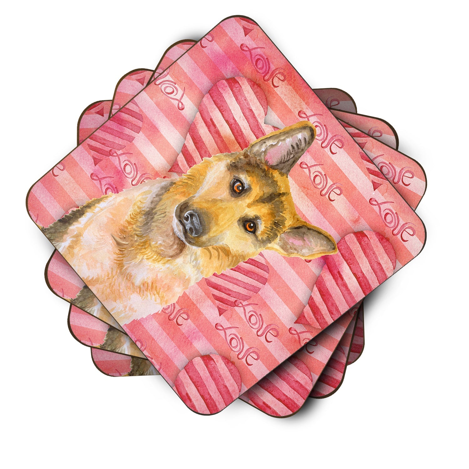 German Shepherd #2 Love Foam Coasters Set of 4 Cup Coasters for Indoor Outdoor, Tabletop Protection, Anti Slip, Mouse pad Material