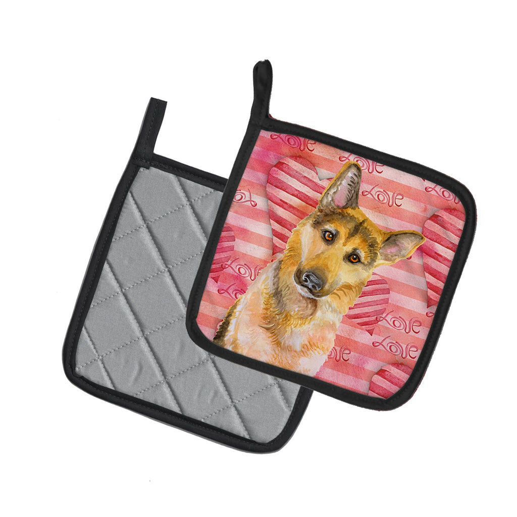 German Shepherd #2 Love Pot Holder Set of 2 Heat Resistant Quilted Hot Pads 7.5 x 7.5 Inch, Insulated Kitchen Trivets for Cooking & Baking