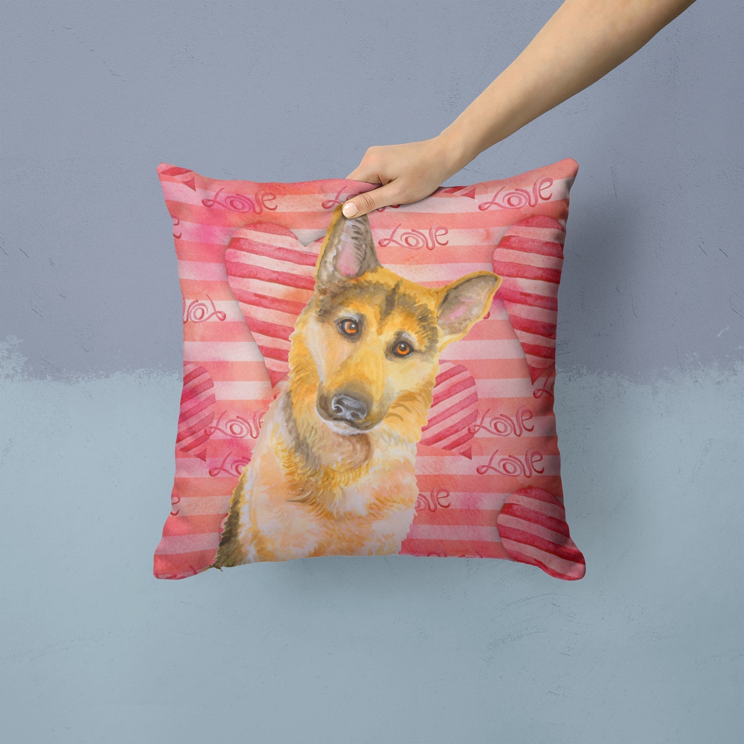 German Shepherd #2 Love Decorative Throw Pillow 14x14 Indoor Outdoor Accent Cushion, Fabric Cover with Insert for Sofa, Bed, Porch & Living Room