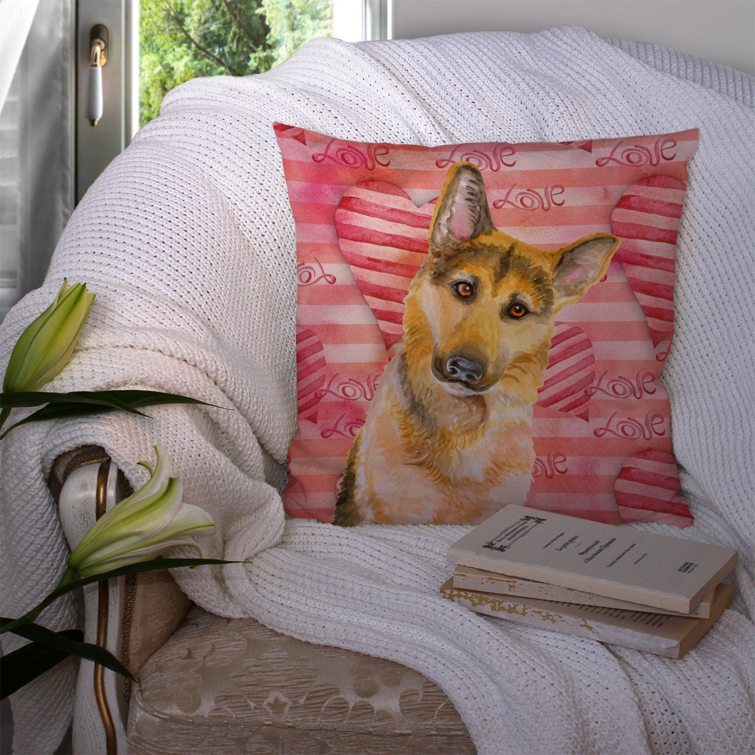 German Shepherd #2 Love Decorative Throw Pillow 14x14 Indoor Outdoor Accent Cushion, Fabric Cover with Insert for Sofa, Bed, Porch & Living Room