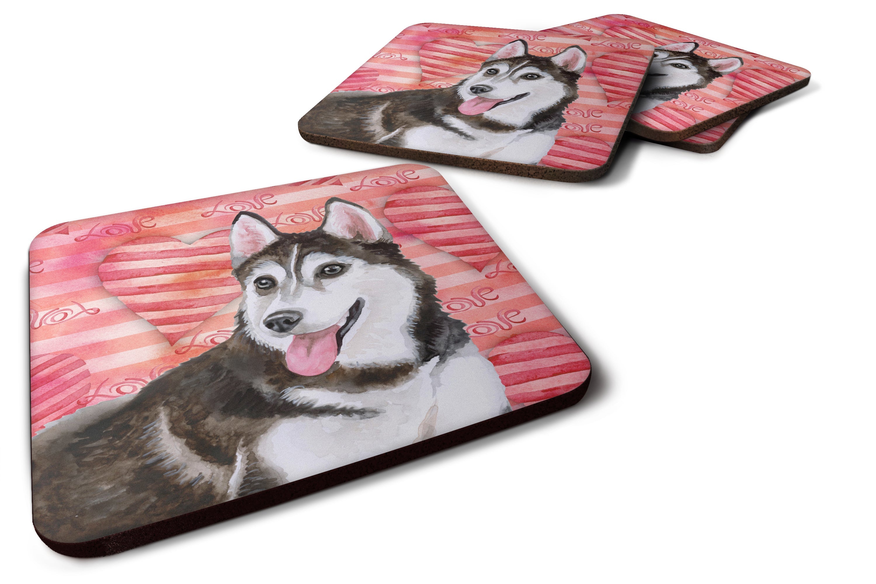Siberian Husky #2 Love Foam Coasters Set of 4 Cup Coasters for Indoor Outdoor, Tabletop Protection, Anti Slip, Mouse pad Material