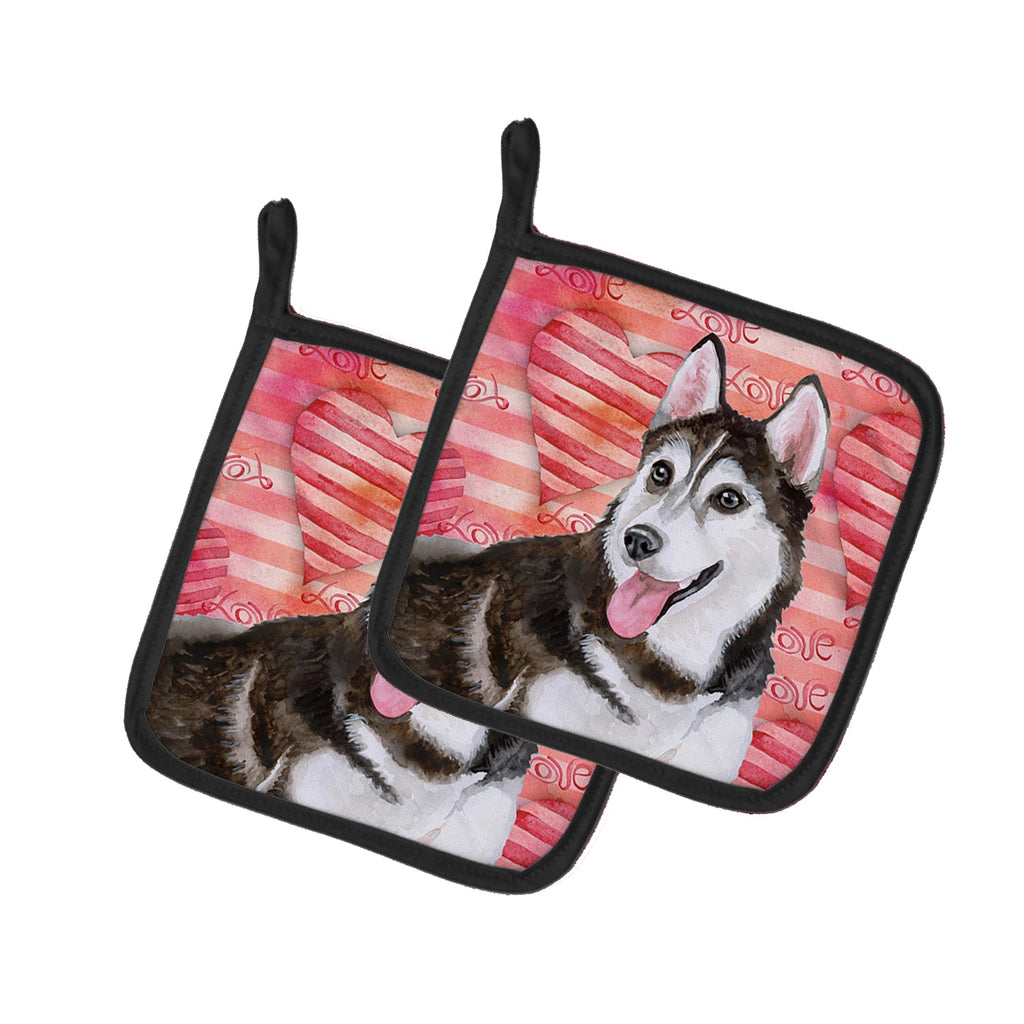 Siberian Husky #2 Love Pot Holder Set of 2 Heat Resistant Quilted Hot Pads 7.5 x 7.5 Inch, Insulated Kitchen Trivets for Cooking & Baking