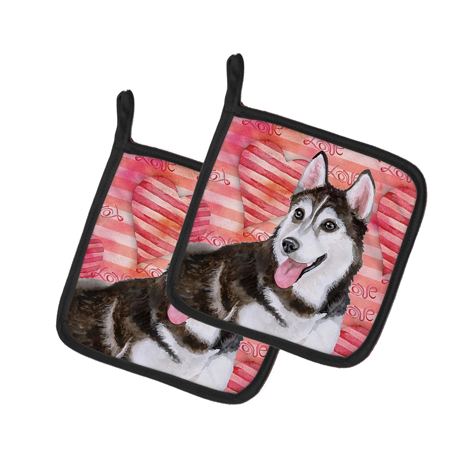 Siberian Husky #2 Love Pot Holder Set of 2 Heat Resistant Quilted Hot Pads 7.5 x 7.5 Inch, Insulated Kitchen Trivets for Cooking & Baking