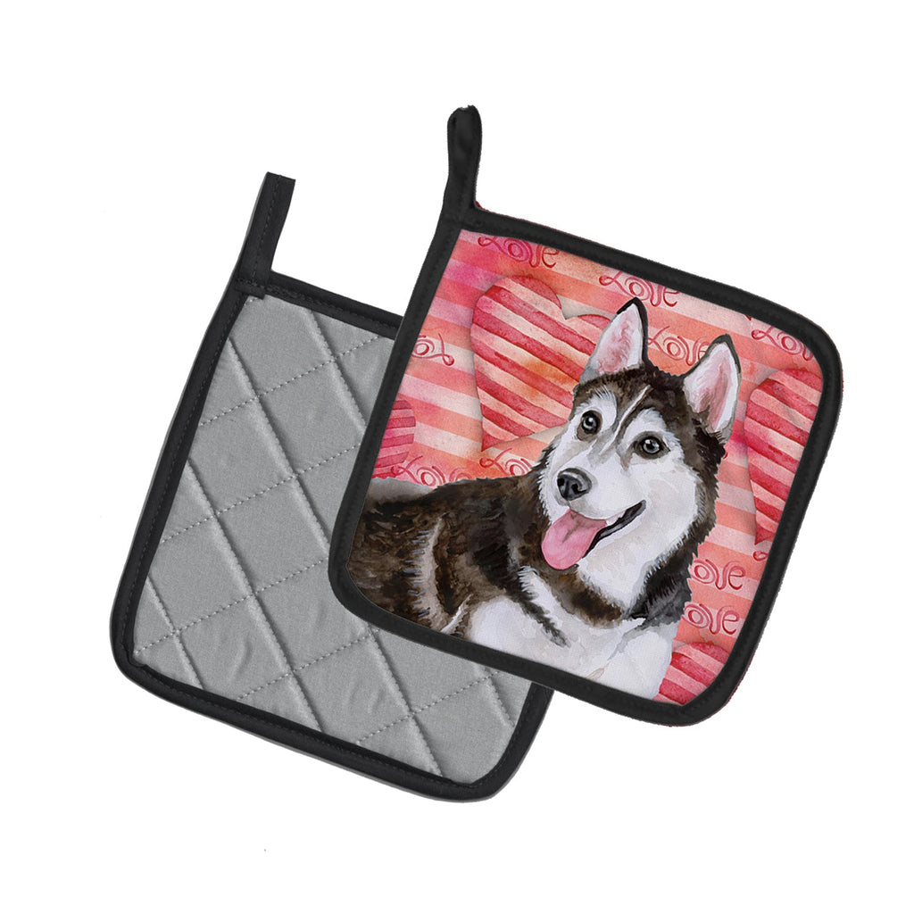 Siberian Husky #2 Love Pot Holder Set of 2 Heat Resistant Quilted Hot Pads 7.5 x 7.5 Inch, Insulated Kitchen Trivets for Cooking & Baking