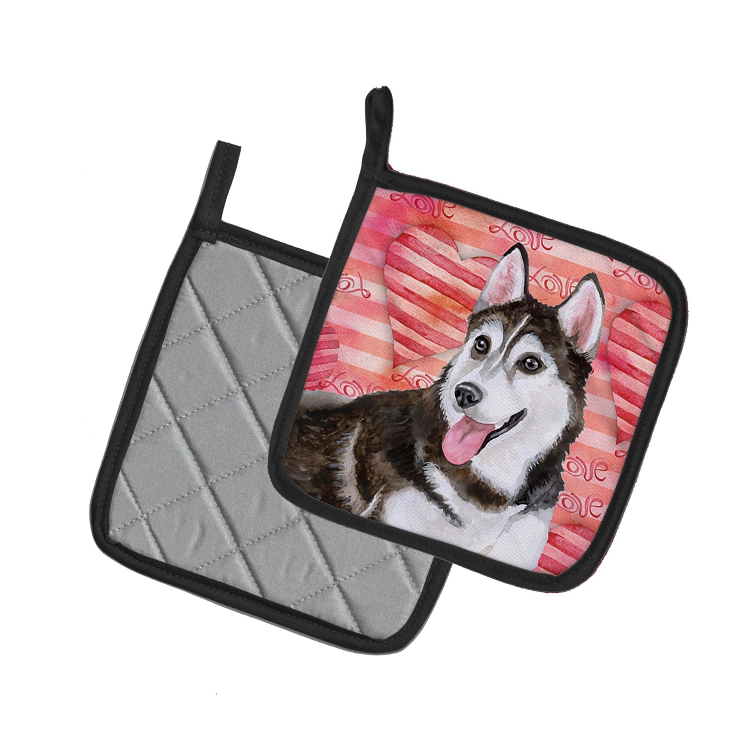 Siberian Husky #2 Love Pot Holder Set of 2 Heat Resistant Quilted Hot Pads 7.5 x 7.5 Inch, Insulated Kitchen Trivets for Cooking & Baking