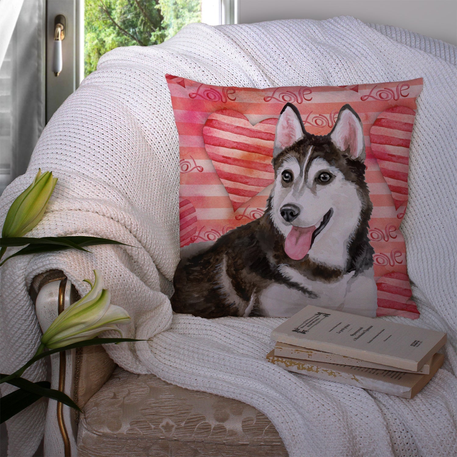 Siberian Husky #2 Love Decorative Throw Pillow 14x14 Indoor Outdoor Accent Cushion, Fabric Cover with Insert for Sofa, Bed, Porch & Living Room
