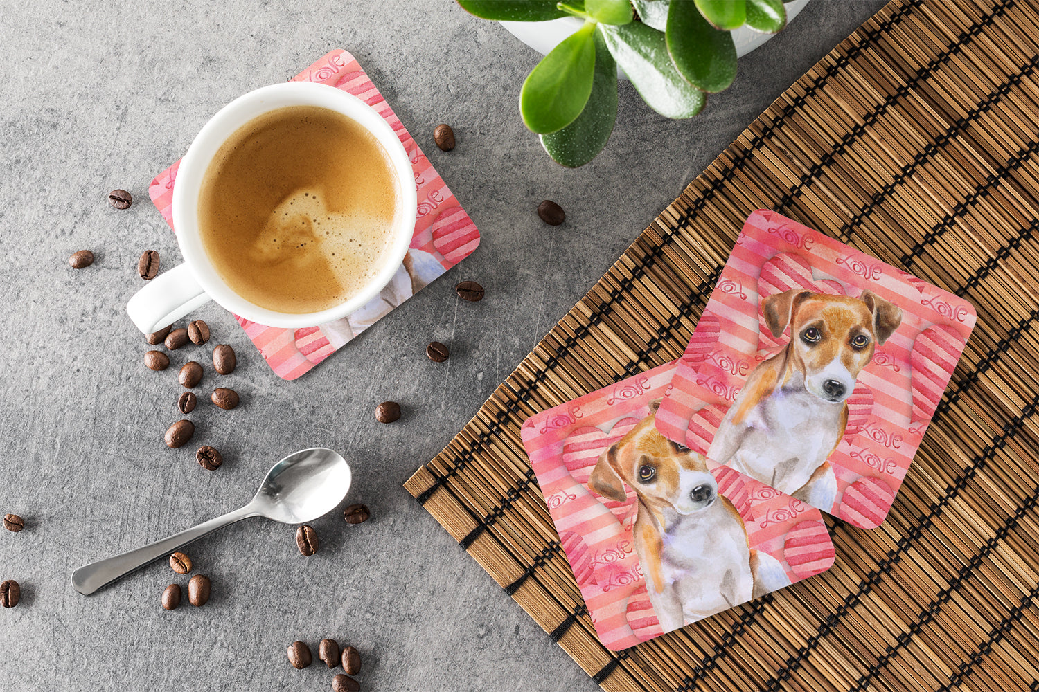 Jack Russell Terrier #2 Love Foam Coasters Set of 4 Cup Coasters for Indoor Outdoor, Tabletop Protection, Anti Slip, Mouse pad Material