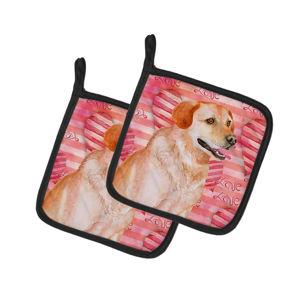 Labrador Retriever Love Pot Holder Set of 2 Heat Resistant Quilted Hot Pads 7.5 x 7.5 Inch, Insulated Kitchen Trivets for Cooking & Baking