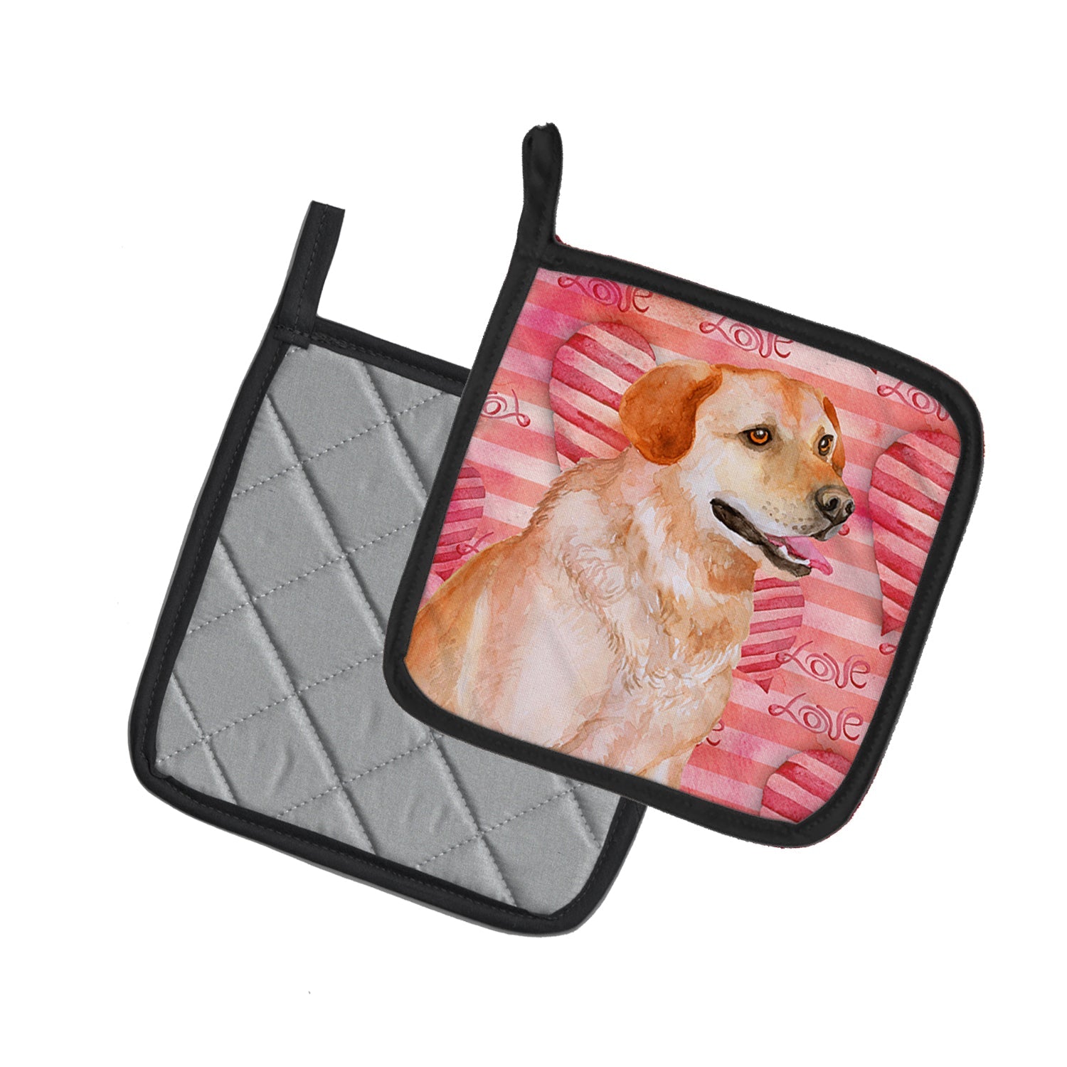 Labrador Retriever Love Pot Holder Set of 2 Heat Resistant Quilted Hot Pads 7.5 x 7.5 Inch, Insulated Kitchen Trivets for Cooking & Baking