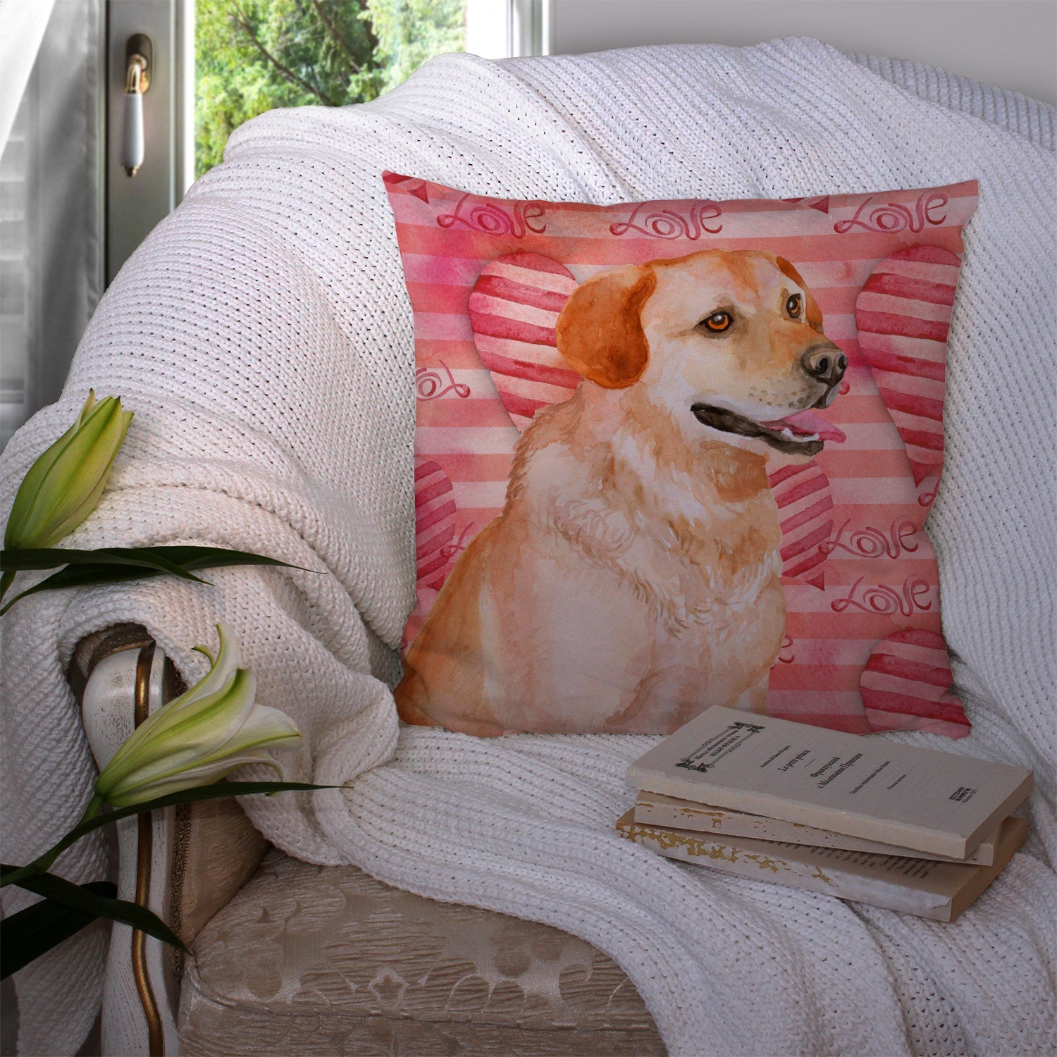 Labrador Retriever Love Decorative Throw Pillow 14x14 Indoor Outdoor Accent Cushion, Fabric Cover with Insert for Sofa, Bed, Porch & Living Room