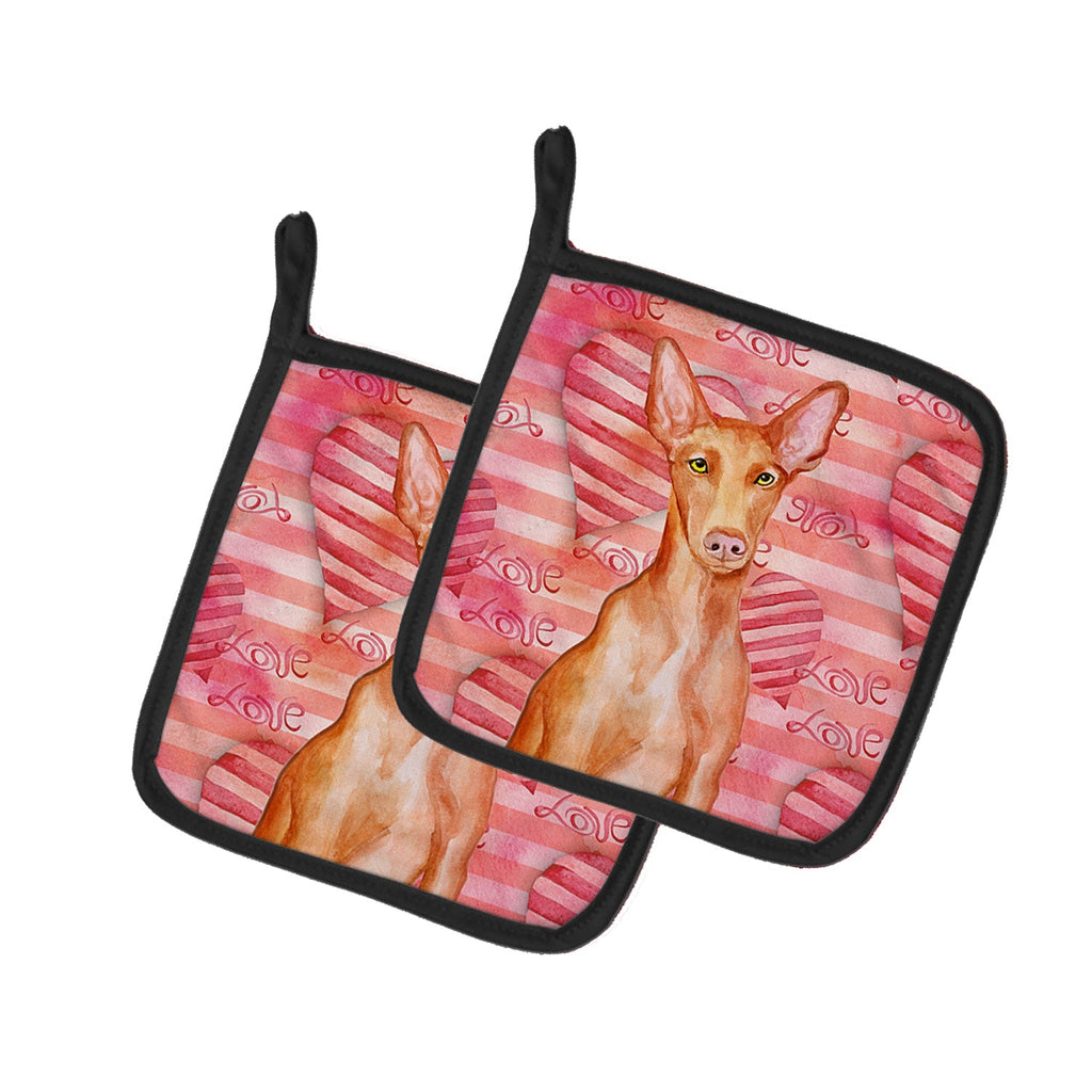 Pharaoh Hound Love Pot Holder Set of 2 Heat Resistant Quilted Hot Pads 7.5 x 7.5 Inch, Insulated Kitchen Trivets for Cooking & Baking