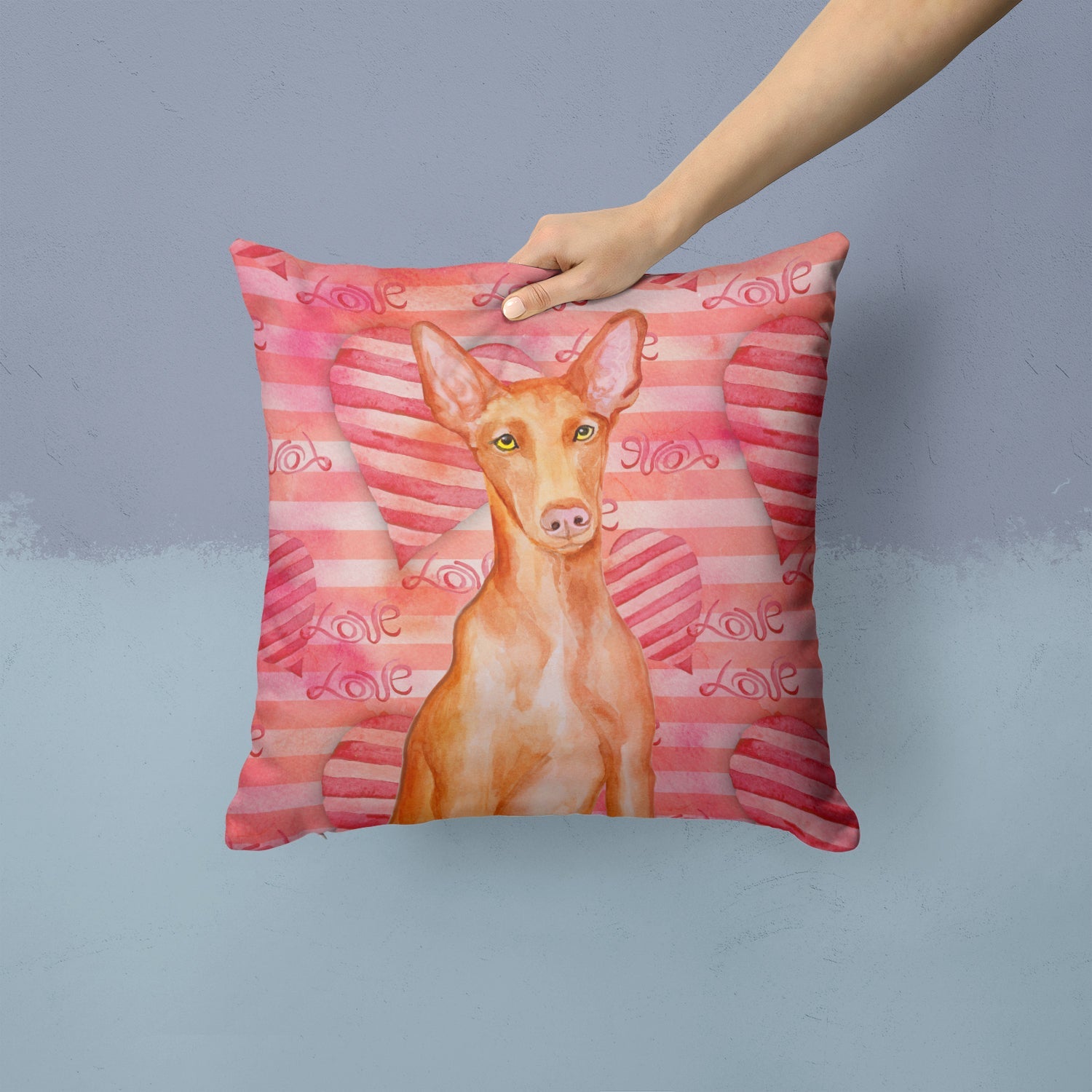 Pharaoh Hound Love Decorative Throw Pillow 14x14 Indoor Outdoor Accent Cushion, Fabric Cover with Insert for Sofa, Bed, Porch & Living Room