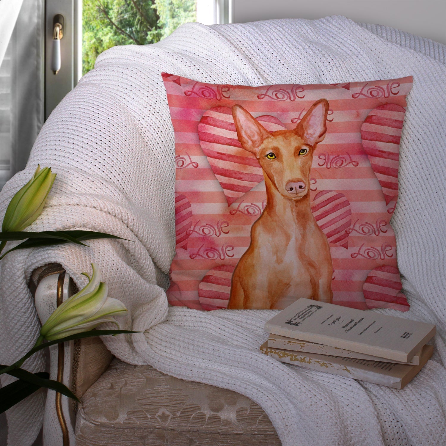 Pharaoh Hound Love Decorative Throw Pillow 14x14 Indoor Outdoor Accent Cushion, Fabric Cover with Insert for Sofa, Bed, Porch & Living Room
