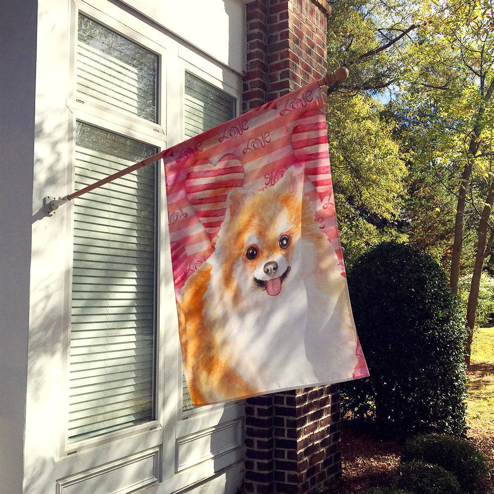 Pomeranian #2 Love House Flag 28x40 Porch Sleeve Pole Decorative Outside Yard Banner Artwork Wall Hanging, Polyester