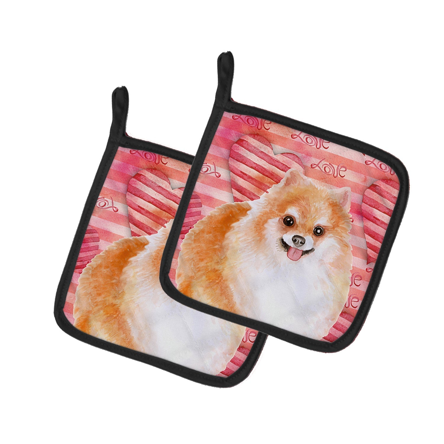 Pomeranian #2 Love Pot Holder Set of 2 Heat Resistant Quilted Hot Pads 7.5 x 7.5 Inch, Insulated Kitchen Trivets for Cooking & Baking