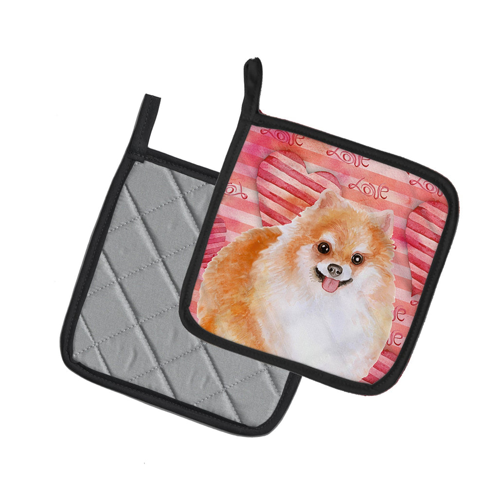 Pomeranian #2 Love Pot Holder Set of 2 Heat Resistant Quilted Hot Pads 7.5 x 7.5 Inch, Insulated Kitchen Trivets for Cooking & Baking