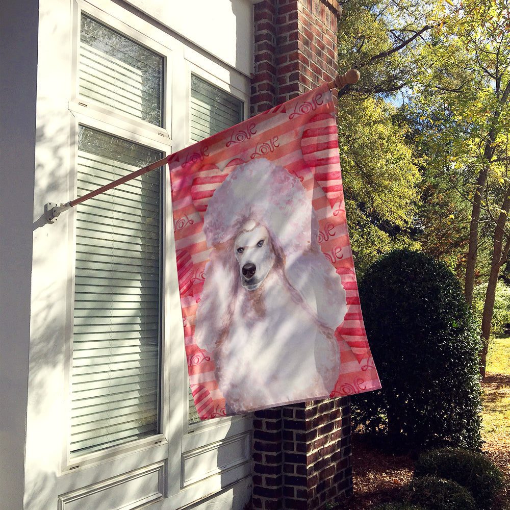 White Standard Poodle Love House Flag 28x40 Porch Sleeve Pole Decorative Outside Yard Banner Artwork Wall Hanging, Polyester
