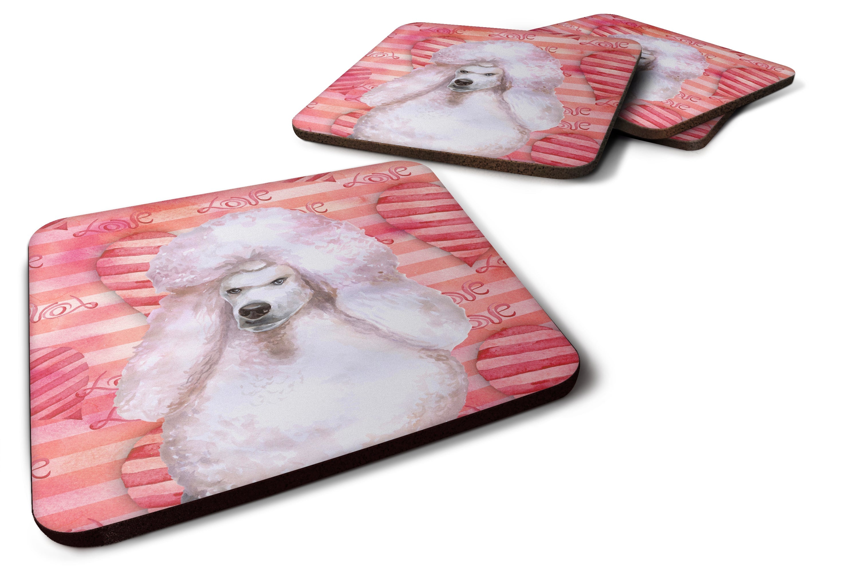 White Standard Poodle Love Foam Coasters Set of 4 Cup Coasters for Indoor Outdoor, Tabletop Protection, Anti Slip, Mouse pad Material