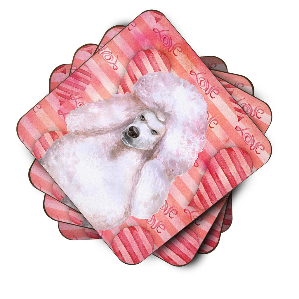 White Standard Poodle Love Foam Coasters Set of 4 Cup Coasters for Indoor Outdoor, Tabletop Protection, Anti Slip, Mouse pad Material