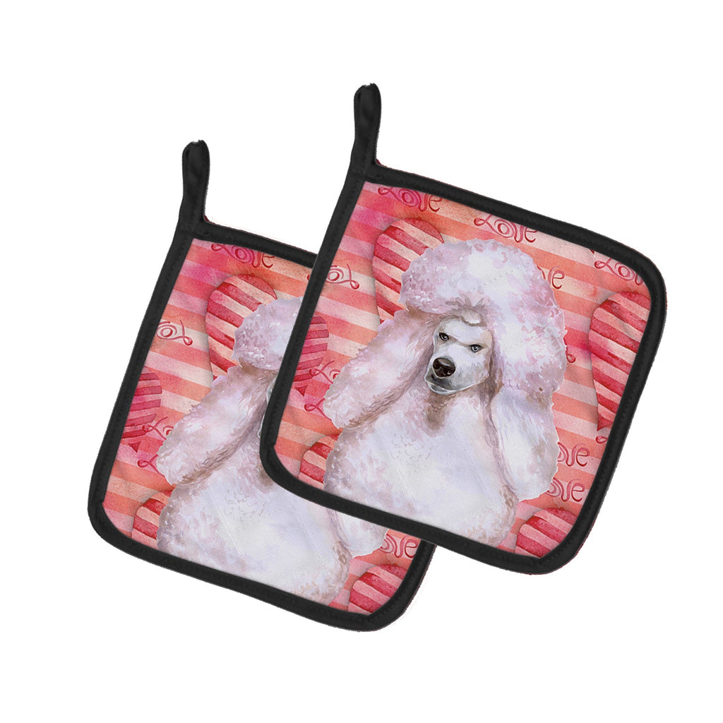 White Standard Poodle Love Pot Holder Set of 2 Heat Resistant Quilted Hot Pads 7.5 x 7.5 Inch, Insulated Kitchen Trivets for Cooking & Baking