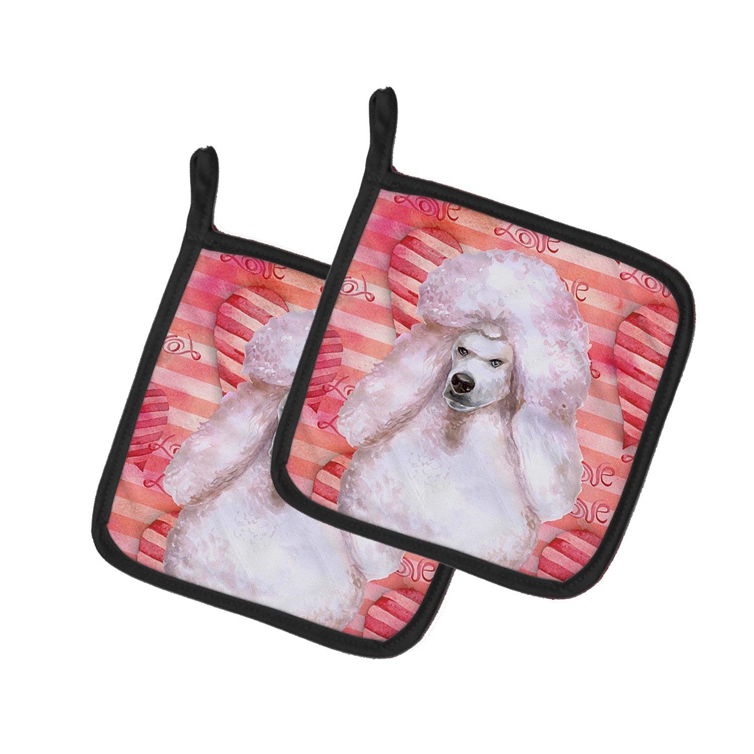 White Standard Poodle Love Pot Holder Set of 2 Heat Resistant Quilted Hot Pads 7.5 x 7.5 Inch, Insulated Kitchen Trivets for Cooking & Baking