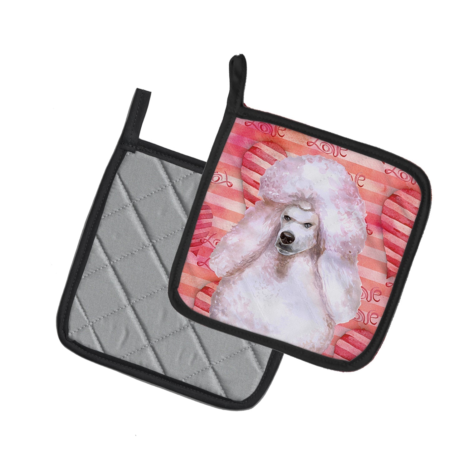 White Standard Poodle Love Pot Holder Set of 2 Heat Resistant Quilted Hot Pads 7.5 x 7.5 Inch, Insulated Kitchen Trivets for Cooking & Baking