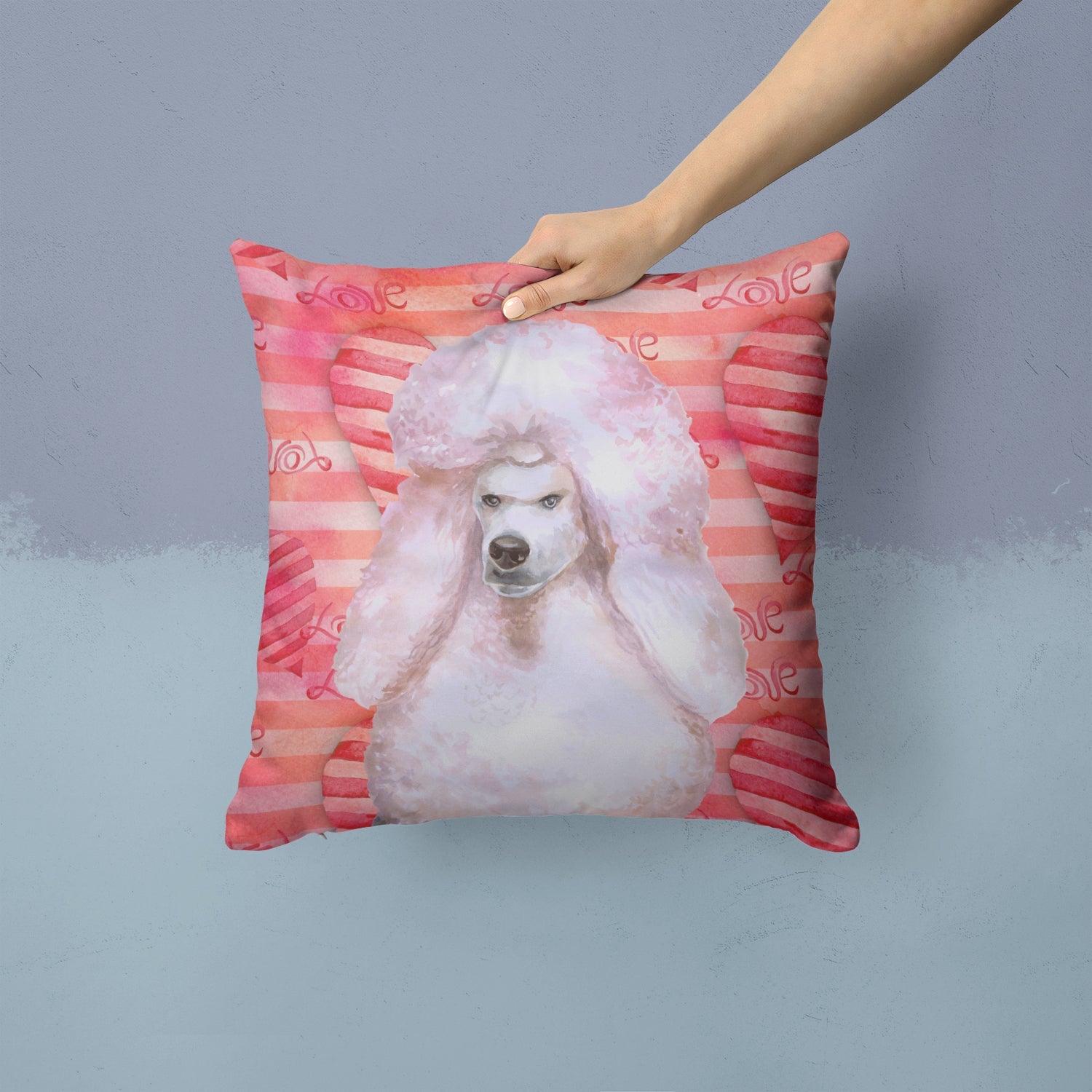 White Standard Poodle Love Decorative Throw Pillow 14x14 Indoor Outdoor Accent Cushion, Fabric Cover with Insert for Sofa, Bed, Porch & Living Room