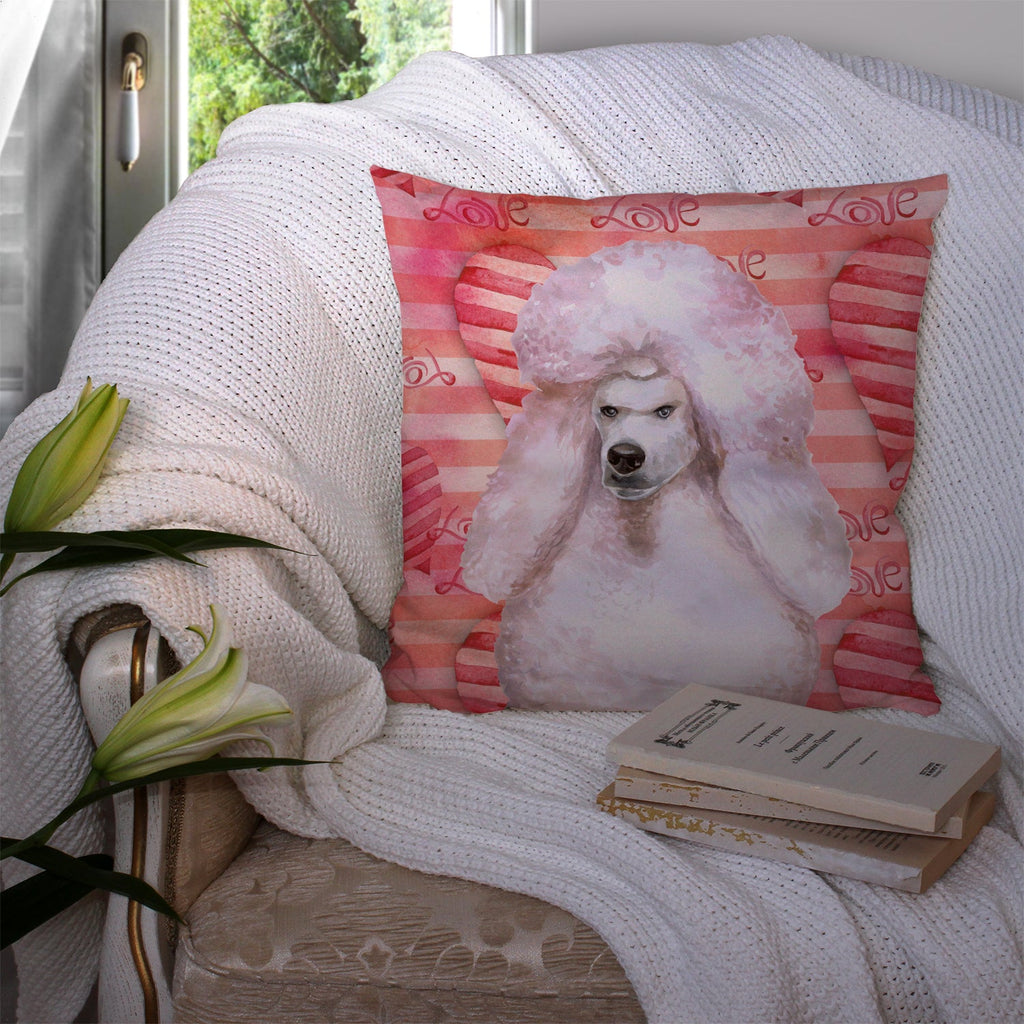 White Standard Poodle Love Decorative Throw Pillow 14x14 Indoor Outdoor Accent Cushion, Fabric Cover with Insert for Sofa, Bed, Porch & Living Room