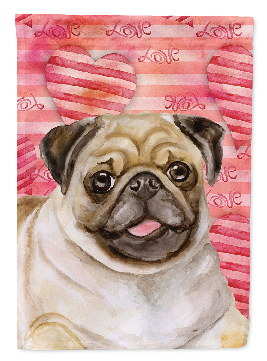 Fawn Pug Love House Flag 28x40 Porch Sleeve Pole Decorative Outside Yard Banner Artwork Wall Hanging, Polyester