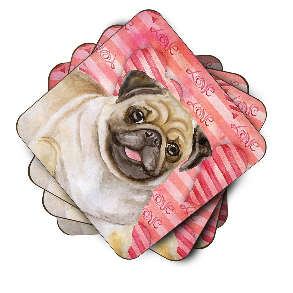 Fawn Pug Love Foam Coasters Set of 4 Cup Coasters for Indoor Outdoor, Tabletop Protection, Anti Slip, Mouse pad Material