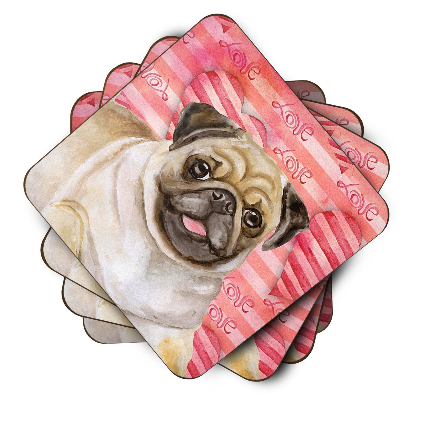 Fawn Pug Love Foam Coasters Set of 4 Cup Coasters for Indoor Outdoor, Tabletop Protection, Anti Slip, Mouse pad Material