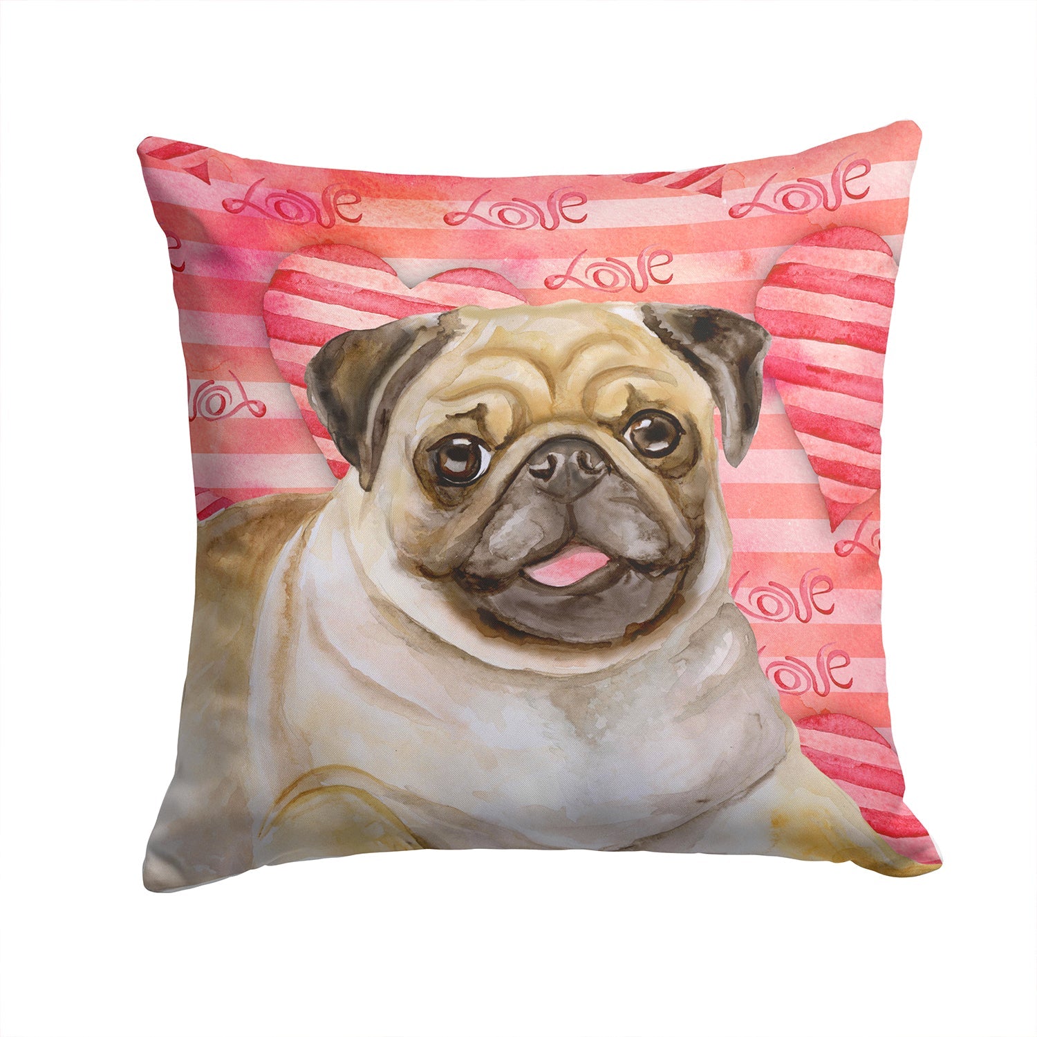 Fawn Pug Love Decorative Throw Pillow 14x14 Indoor Outdoor Accent Cushion, Fabric Cover with Insert for Sofa, Bed, Porch & Living Room