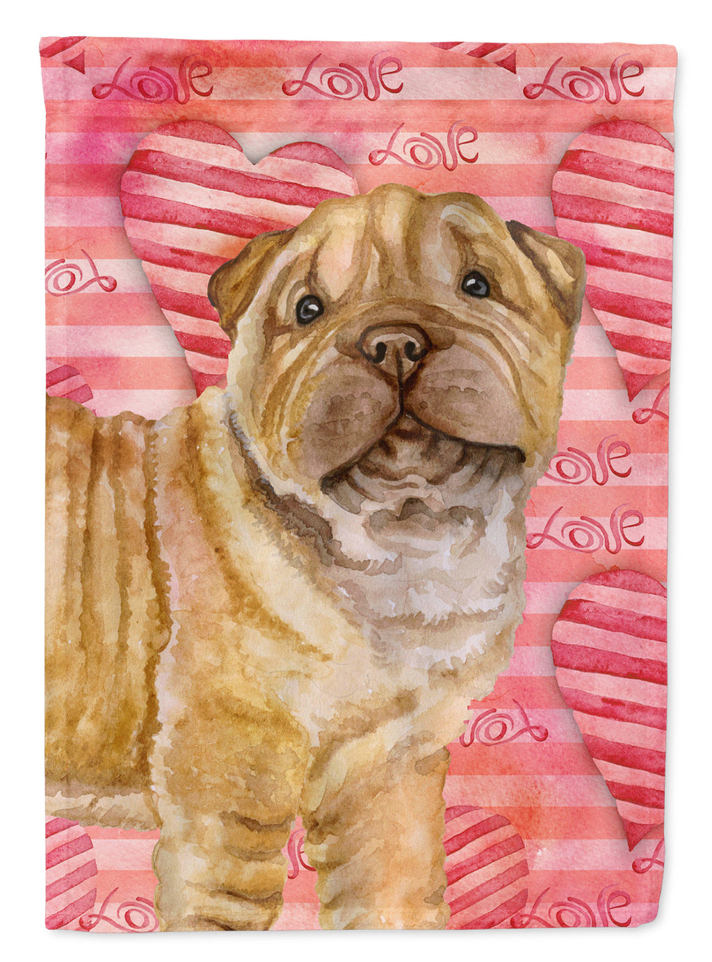 Shar Pei Puppy Love House Flag 28x40 Porch Sleeve Pole Decorative Outside Yard Banner Artwork Wall Hanging, Polyester