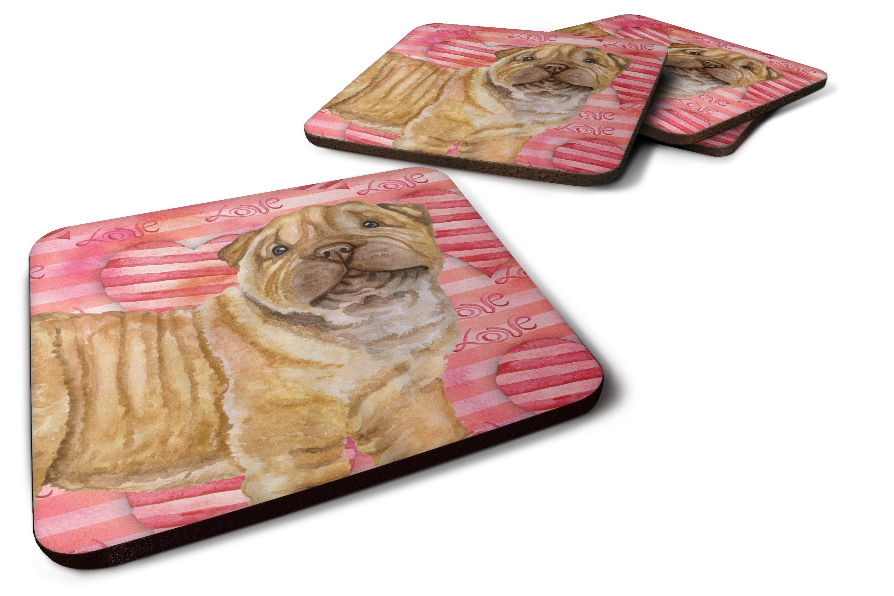 Shar Pei Puppy Love Foam Coasters Set of 4 Cup Coasters for Indoor Outdoor, Tabletop Protection, Anti Slip, Mouse pad Material