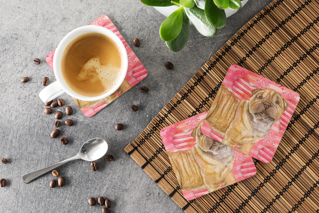 Shar Pei Puppy Love Foam Coasters Set of 4 Cup Coasters for Indoor Outdoor, Tabletop Protection, Anti Slip, Mouse pad Material
