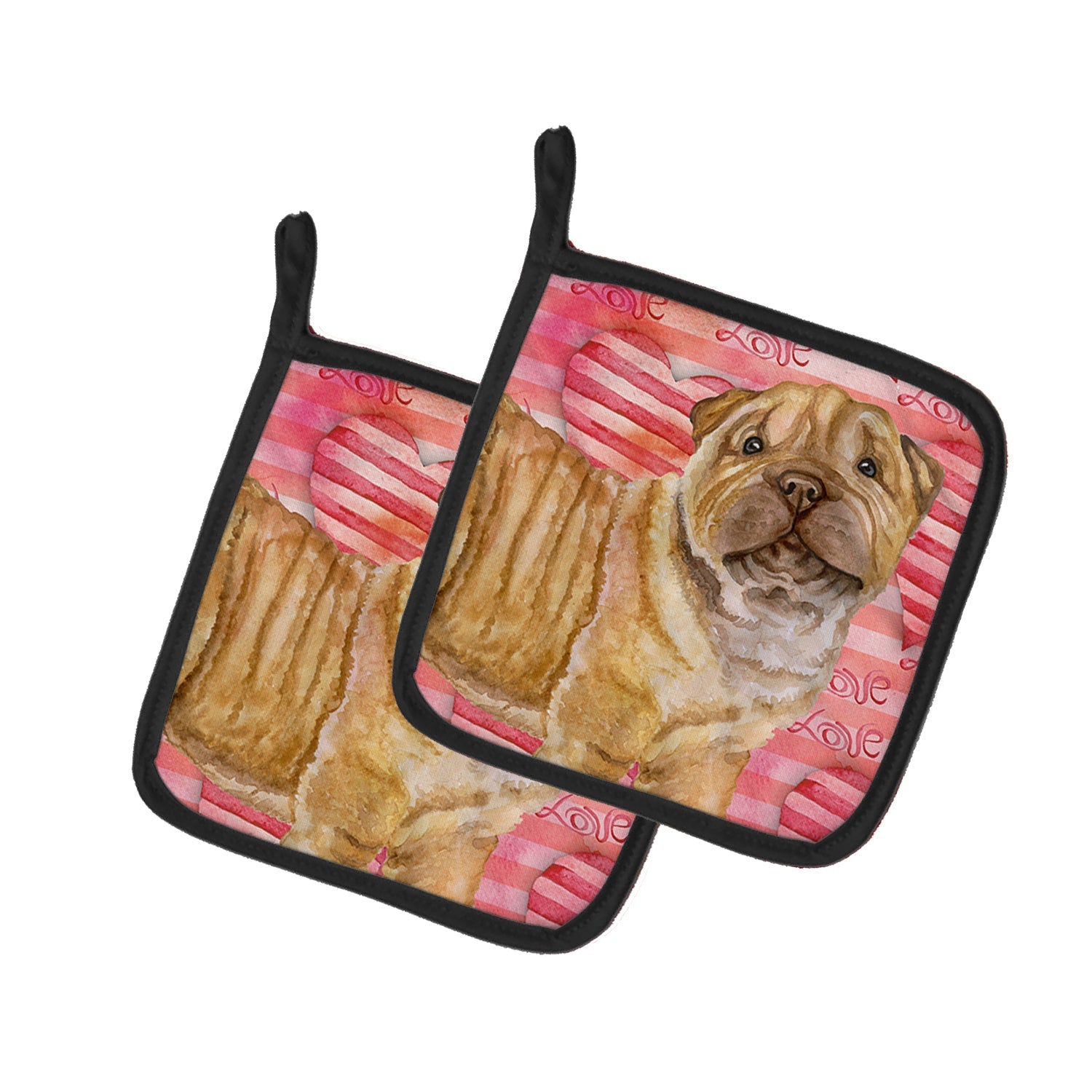 Shar Pei Puppy Love Pot Holder Set of 2 Heat Resistant Quilted Hot Pads 7.5 x 7.5 Inch, Insulated Kitchen Trivets for Cooking & Baking