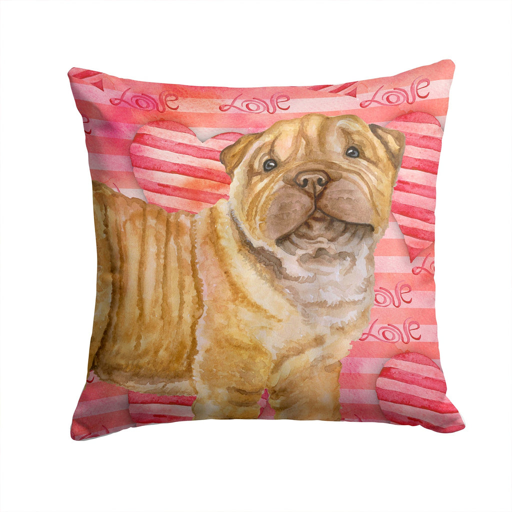 Shar Pei Puppy Love Decorative Throw Pillow 14x14 Indoor Outdoor Accent Cushion, Fabric Cover with Insert for Sofa, Bed, Porch & Living Room