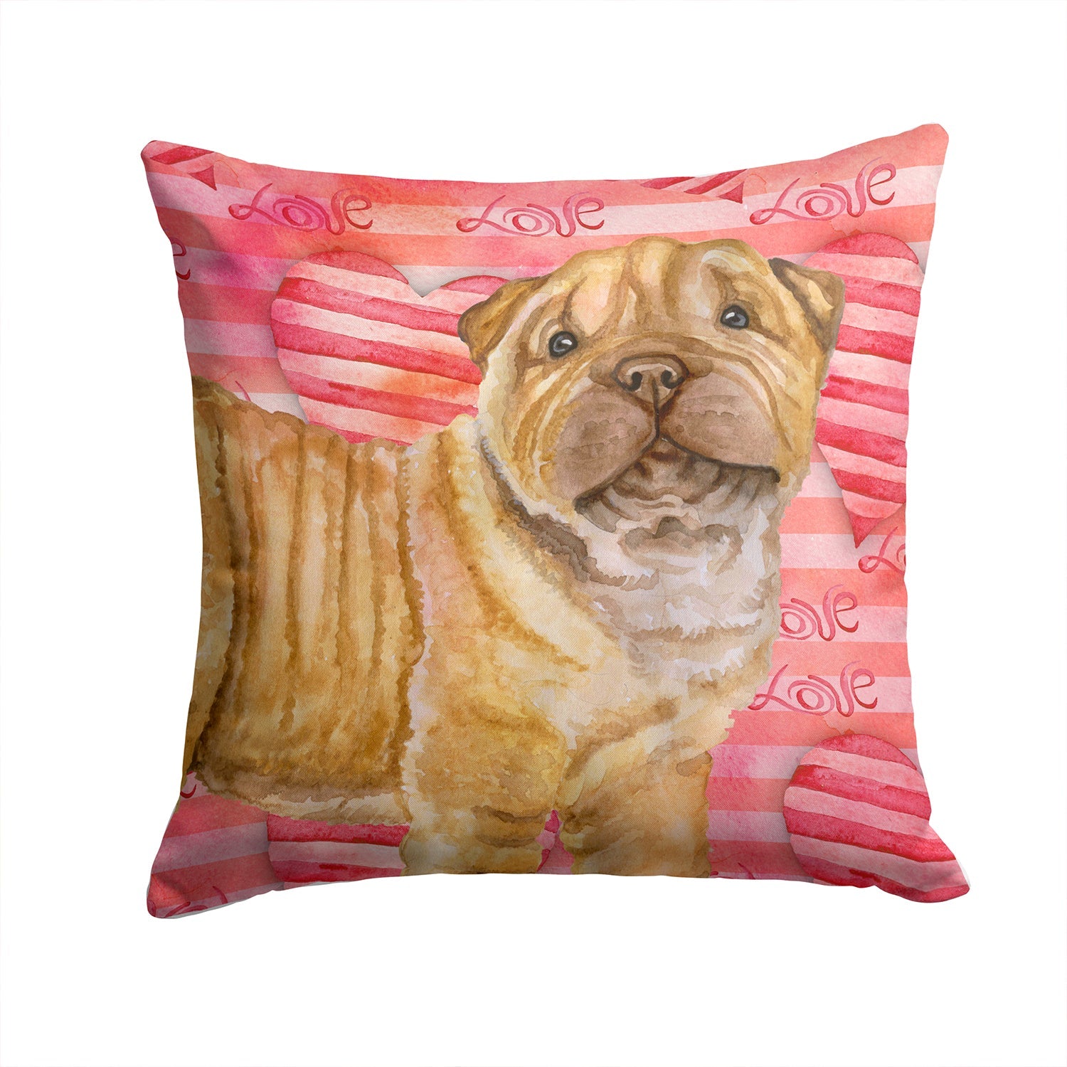 Shar Pei Puppy Love Decorative Throw Pillow 14x14 Indoor Outdoor Accent Cushion, Fabric Cover with Insert for Sofa, Bed, Porch & Living Room