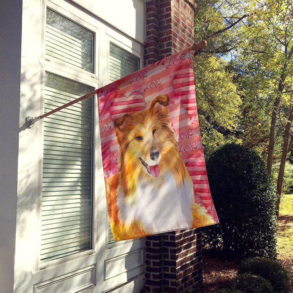 Sheltie Love House Flag 28x40 Porch Sleeve Pole Decorative Outside Yard Banner Artwork Wall Hanging, Polyester