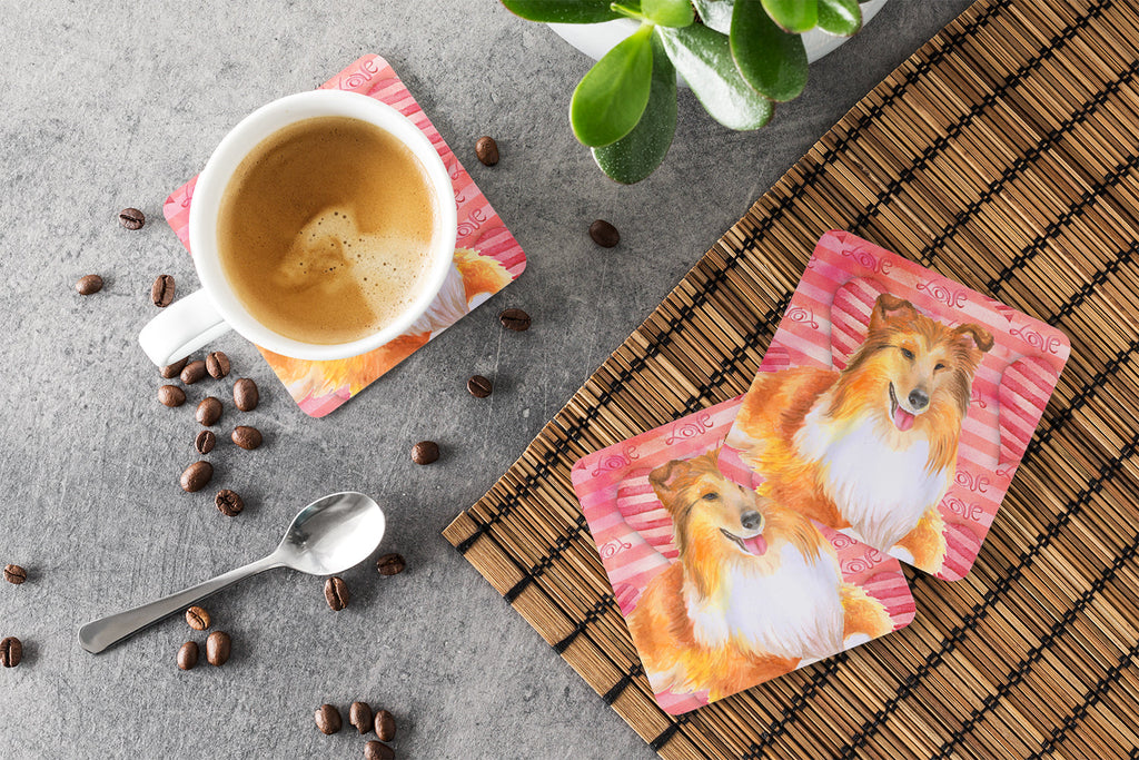 Sheltie Love Foam Coasters Set of 4 Cup Coasters for Indoor Outdoor, Tabletop Protection, Anti Slip, Mouse pad Material
