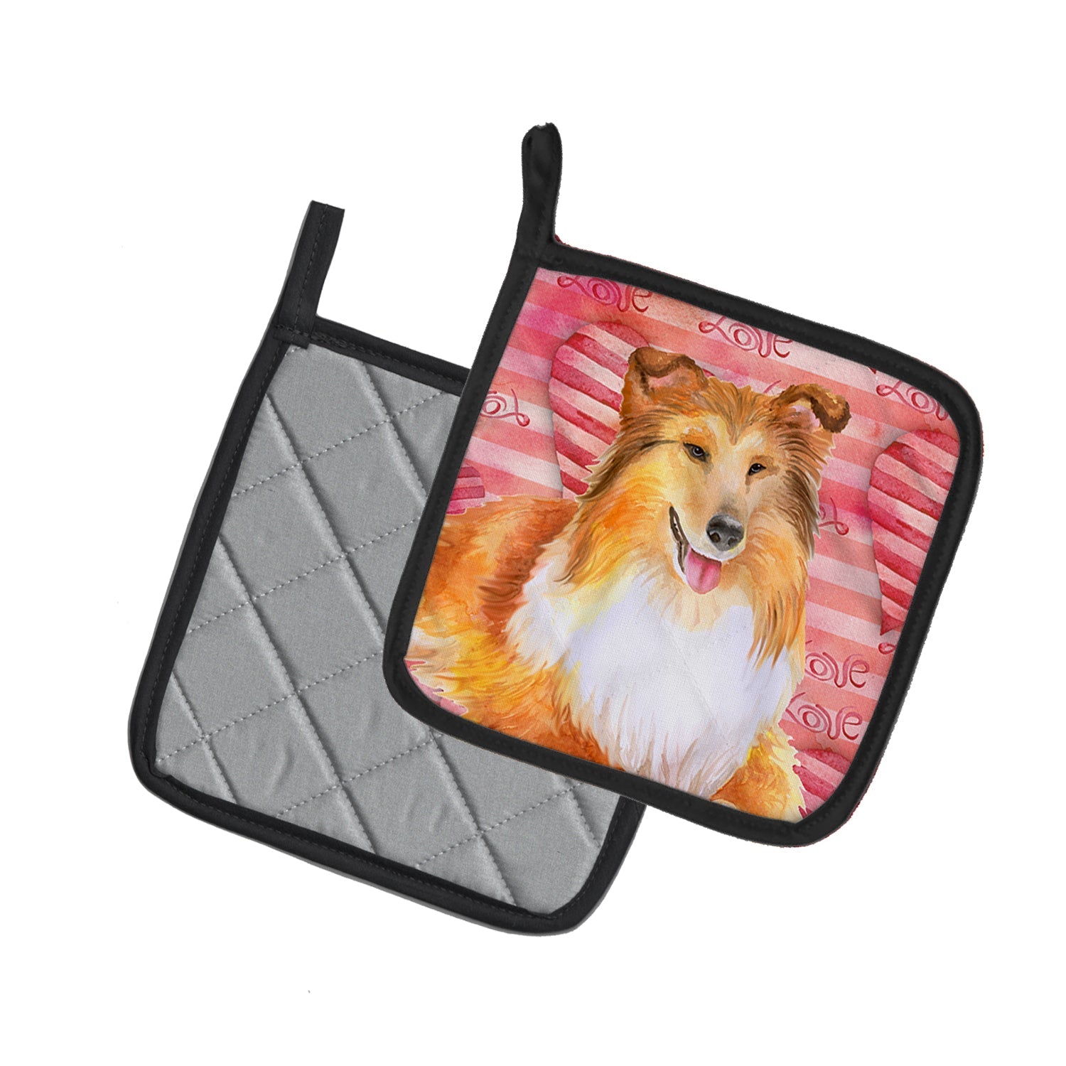 Sheltie Love Pot Holder Set of 2 Heat Resistant Quilted Hot Pads 7.5 x 7.5 Inch, Insulated Kitchen Trivets for Cooking & Baking