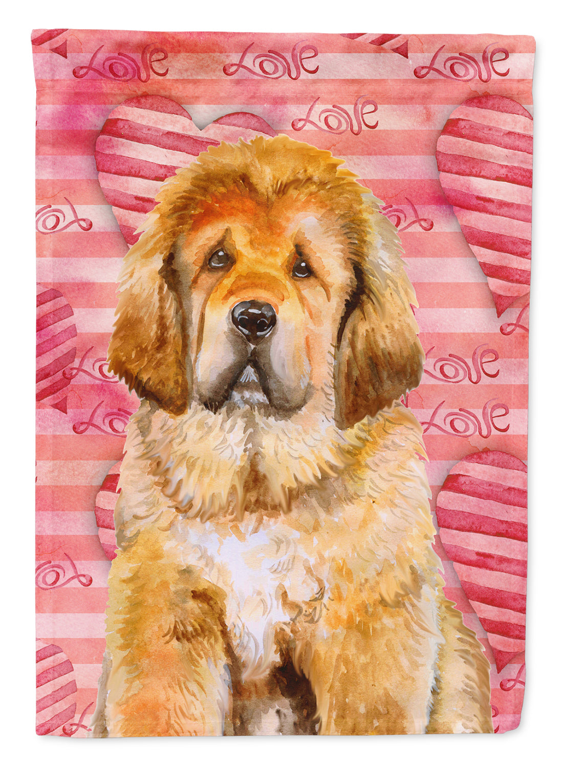 Tibetan Mastiff Love House Flag 28x40 Porch Sleeve Pole Decorative Outside Yard Banner Artwork Wall Hanging, Polyester