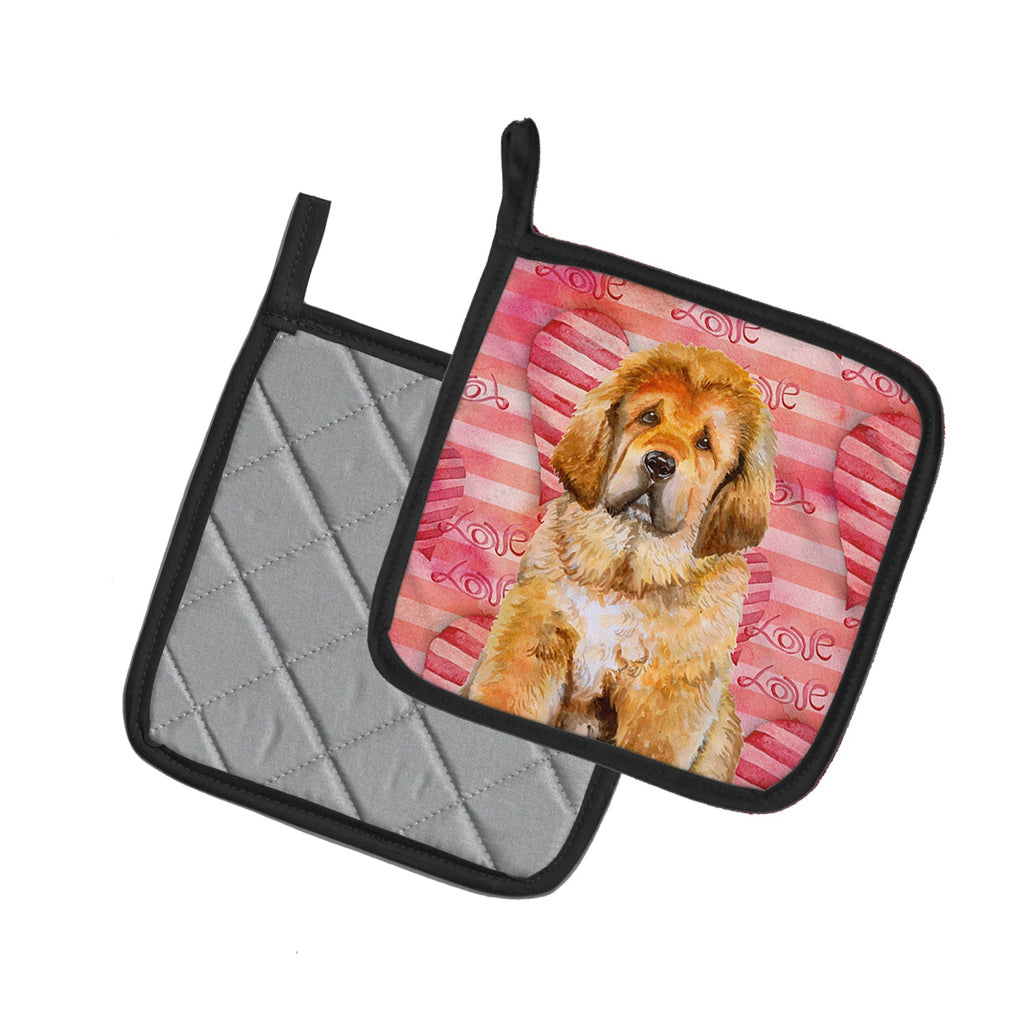 Tibetan Mastiff Love Pot Holder Set of 2 Heat Resistant Quilted Hot Pads 7.5 x 7.5 Inch, Insulated Kitchen Trivets for Cooking & Baking